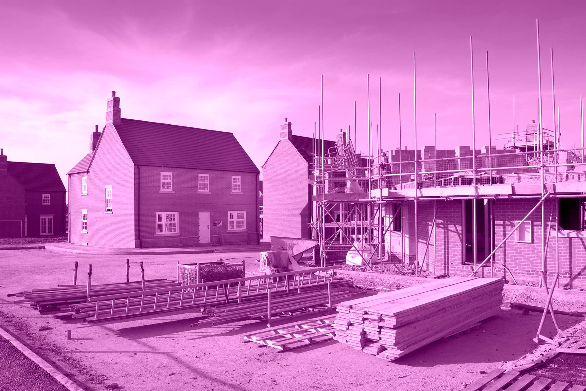 New homes under construction - with purple tinge